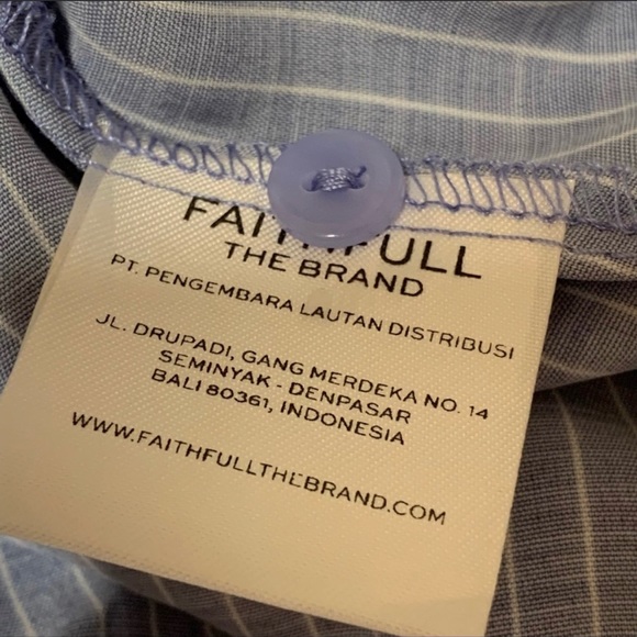 Faithfull the Brand Kara Oxford Blue Stripe Wrap Mini Dress 2 Nautical - Picture 9 of 11